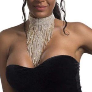 Elegant Gold Tone Crystal Choker Necklace